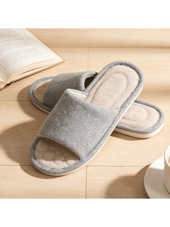 Men\'s Dark Grey Slippers Breathable Slip-on Indoor Slippers Washable Home Shoes main image 6